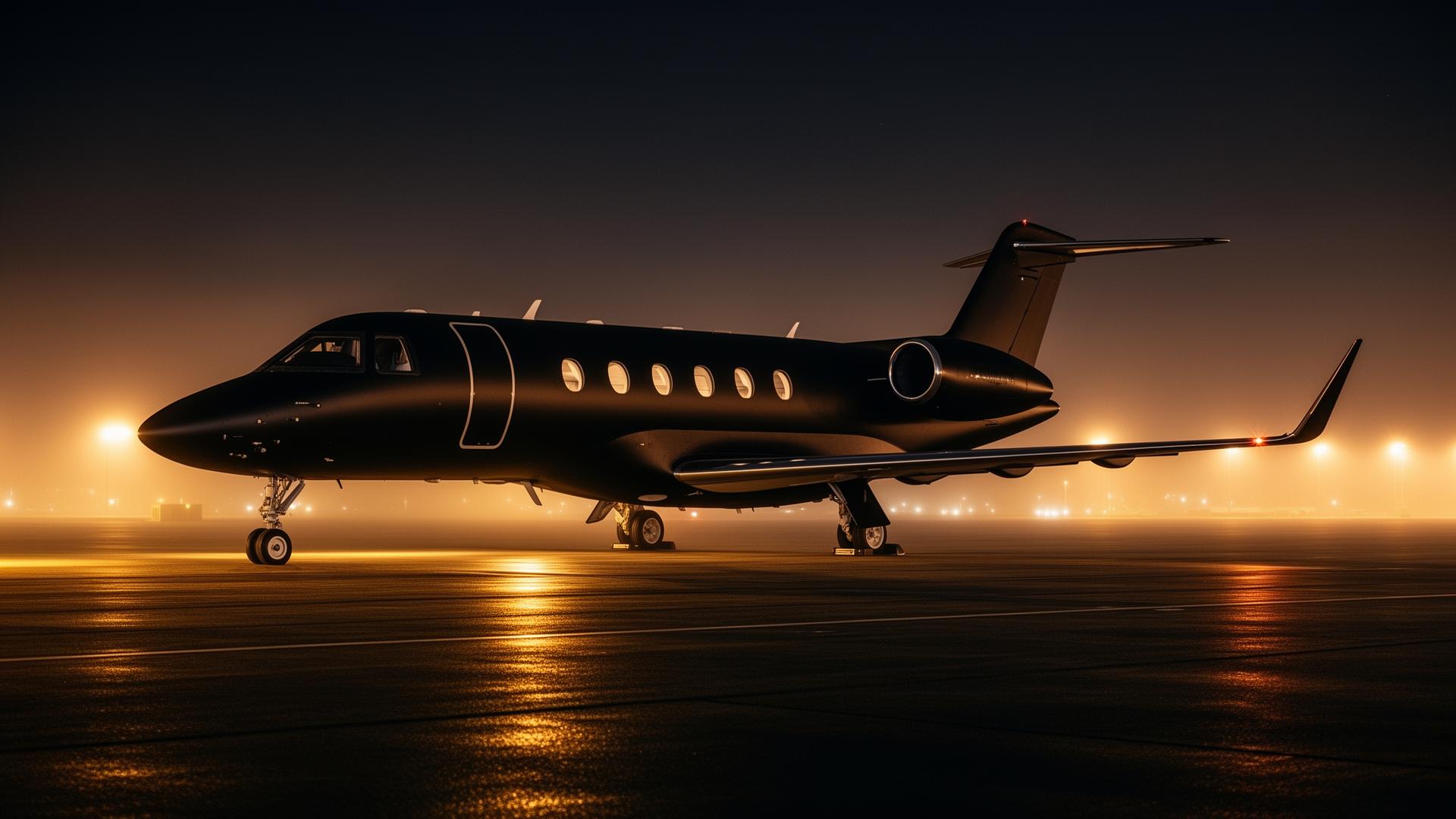 Private jet at night