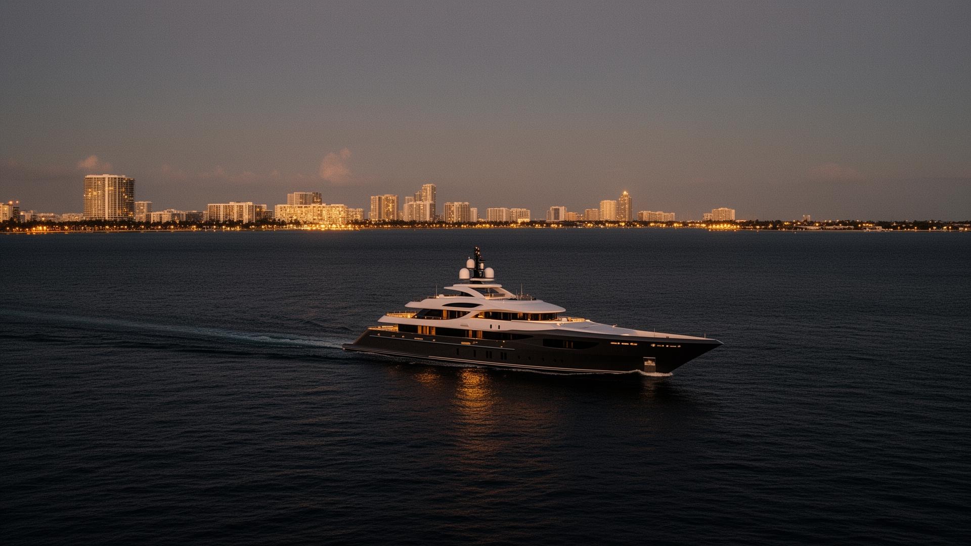 Luxury yacht at dusk